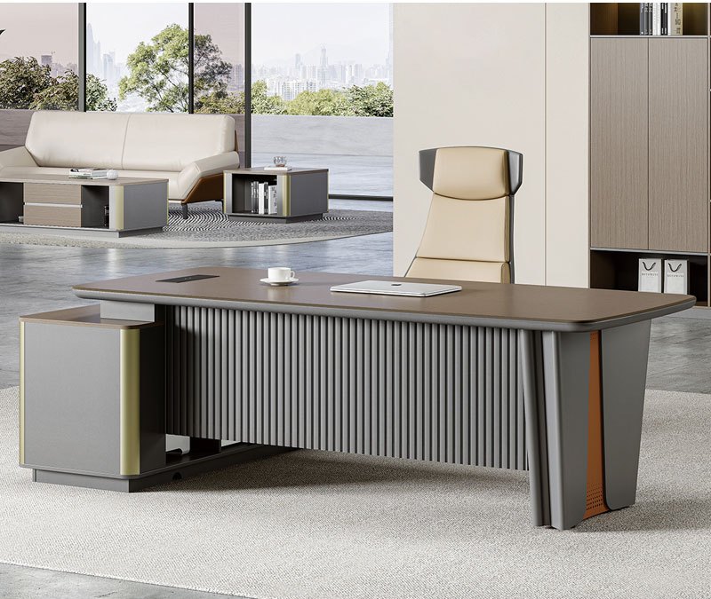 Peque&ntilde;o escritorio ejecutivo de madera con gabinete lateral en una oficina hogare&ntilde;a luminosa: escritorio de oficina compacto HY-66B de Liyu Furniture